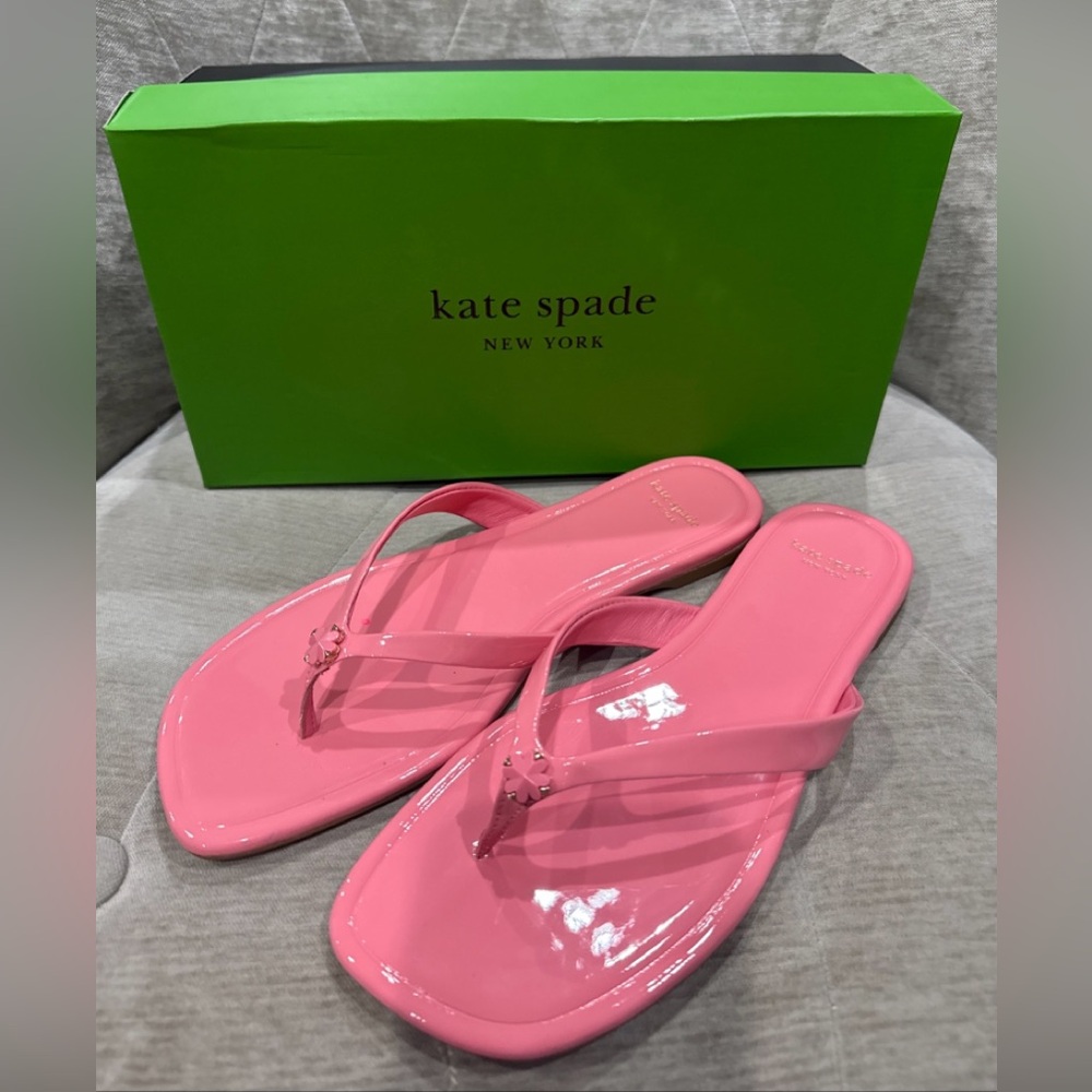 Kate Spade Flower Flip Flop Flat Sandals Rubi Citrus Patent Leather Women Sz 8